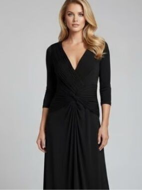 Tadashi Shoji Collection Black Wrap Twist Front Jersey Midi Dress m
